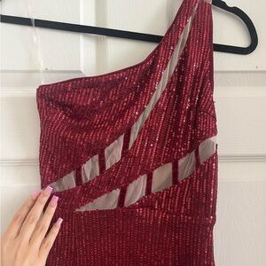 Brand New: Burgundy Merlot Sequin One-Shoulder Maxi Dress